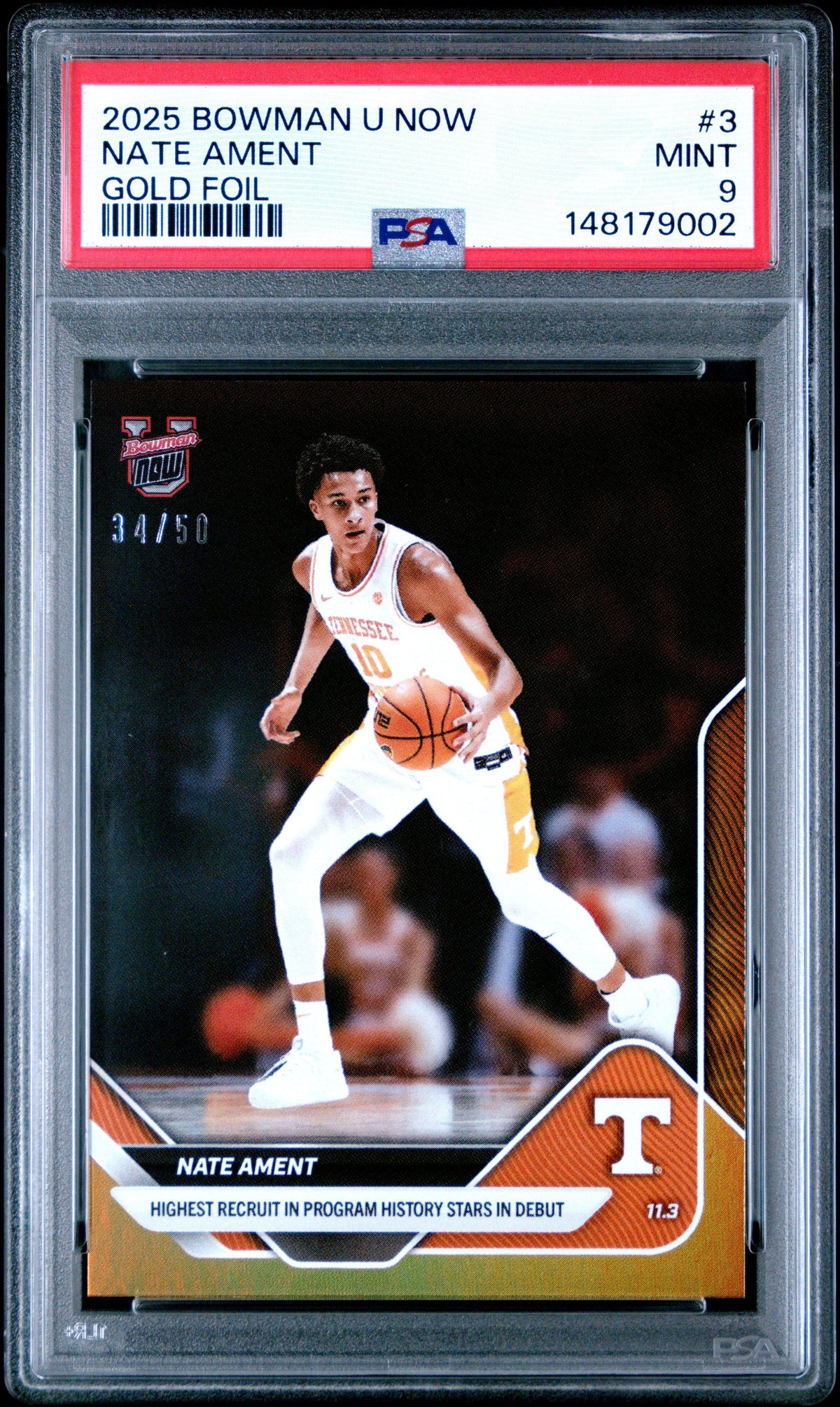 Graded 2025 Topps Bowman U Now Nate Ament #3 Gold Foil /50 Rookie RC Basketball Card PSA 9 Mint