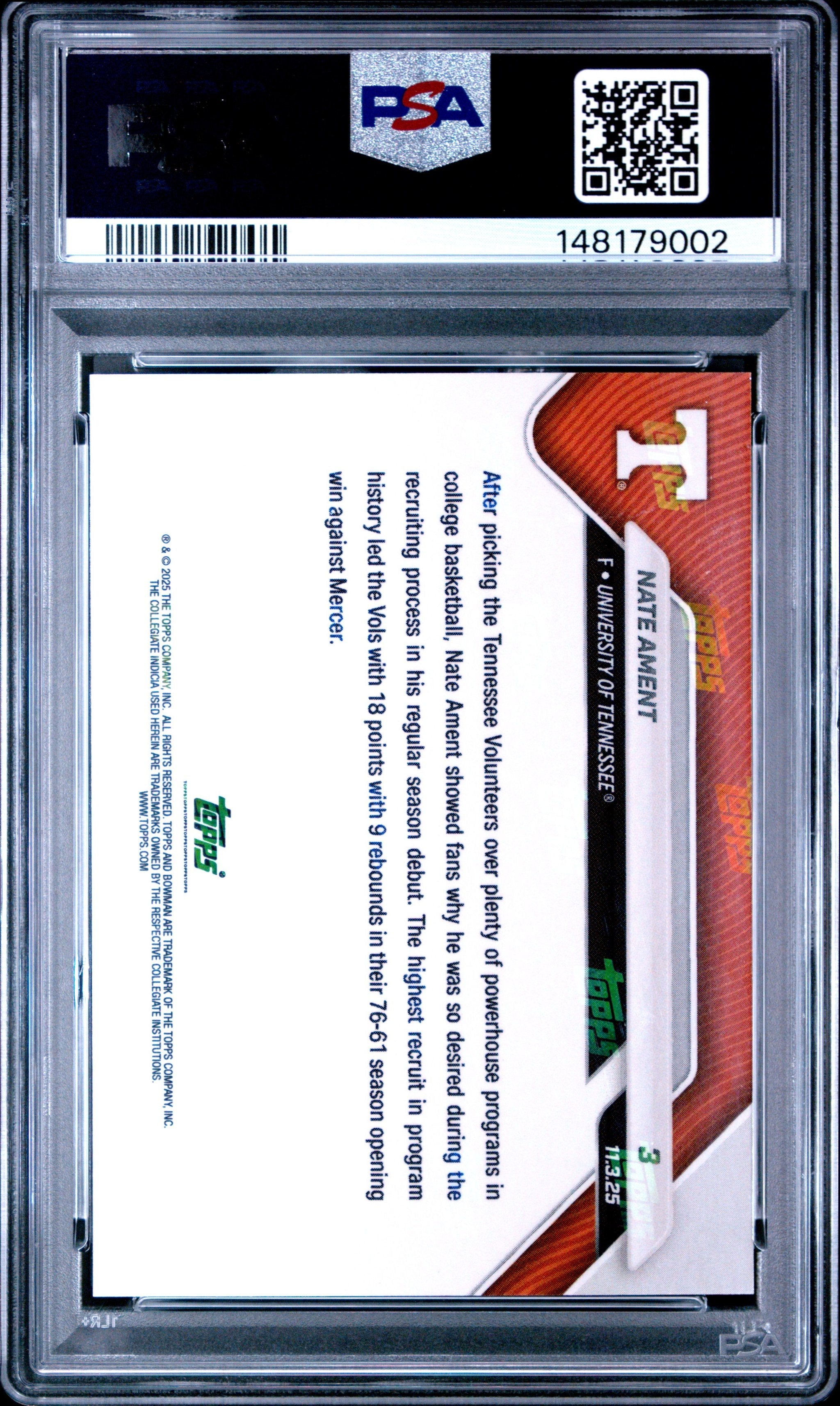 Graded 2025 Topps Bowman U Now Nate Ament #3 Gold Foil /50 Rookie RC Basketball Card PSA 9 Mint