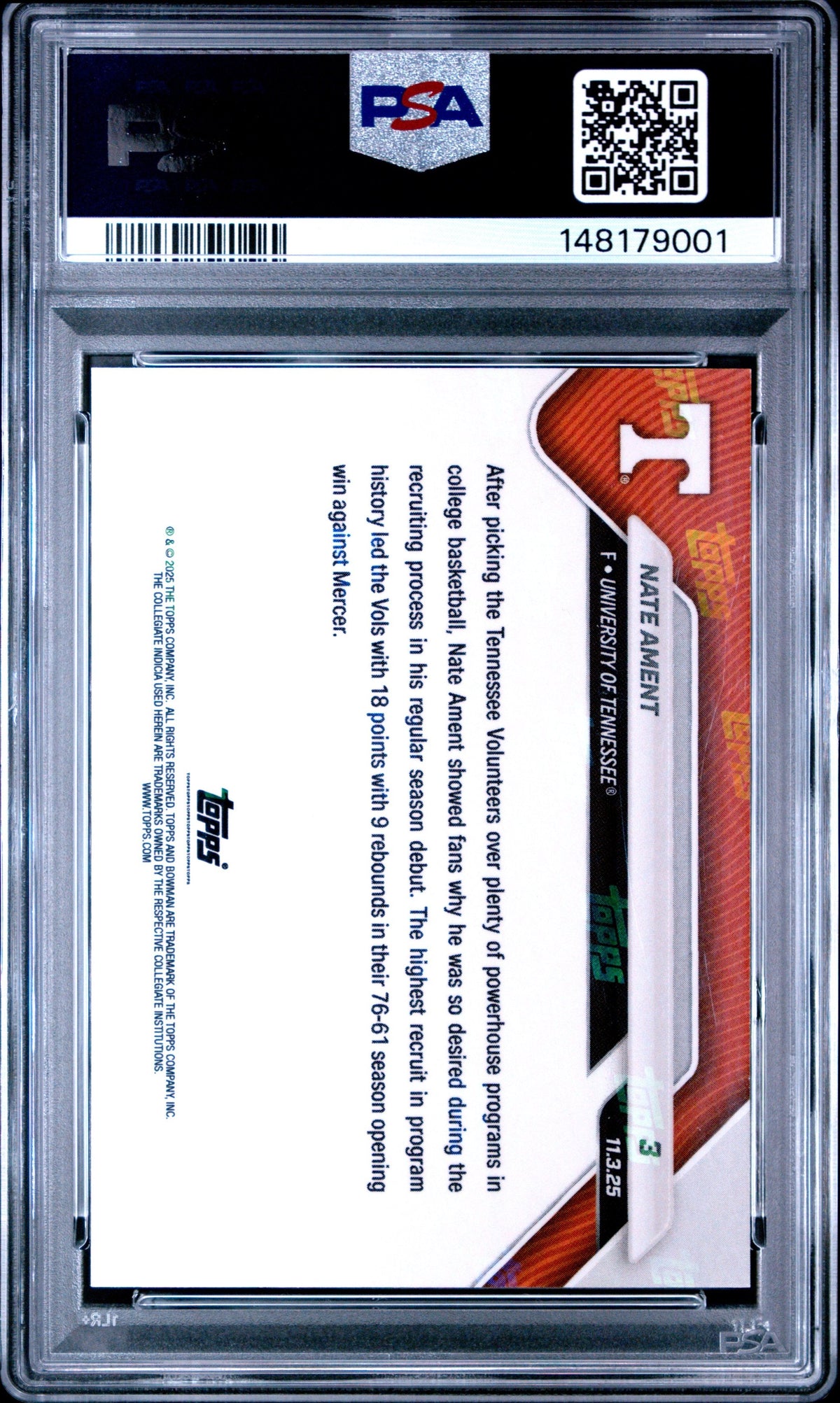 Graded 2025 Topps Bowman U Now Nate Ament #3 Red Foil /5 Rookie RC Basketball Card PSA 10 Gem Mint