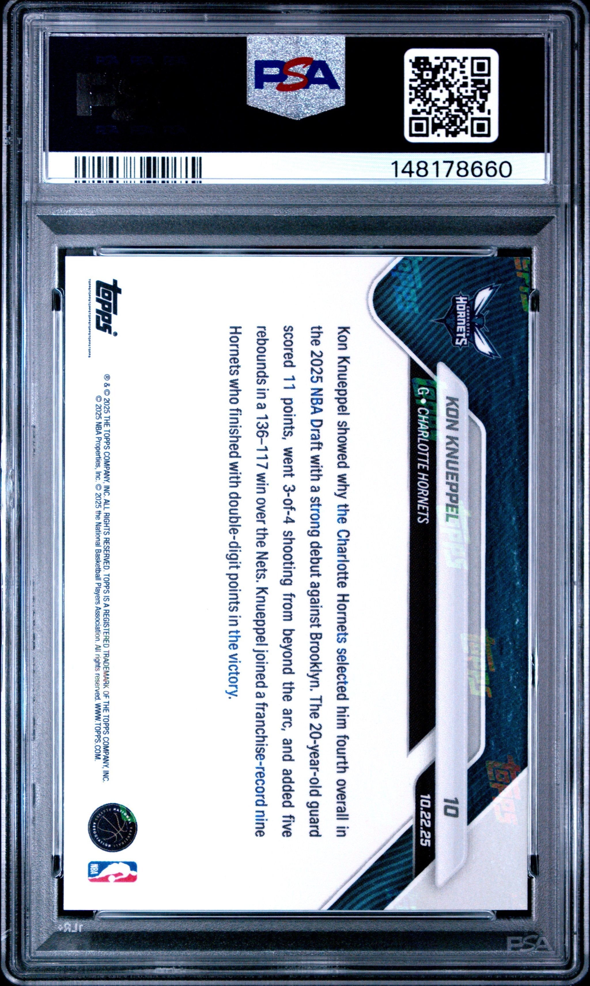 Graded 2025 Topps Now Kon Knueppel #10 Rookie RC Basketball Card PSA 10 Gem Mint
