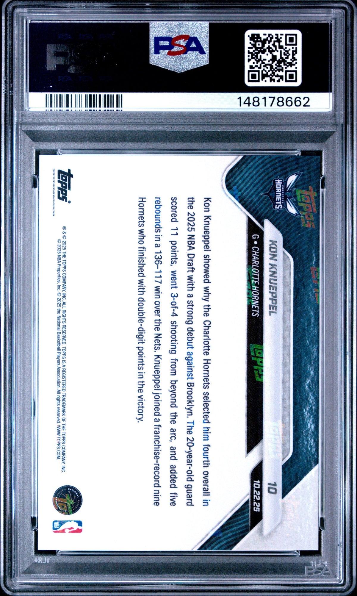 Graded 2025 Topps Now Kon Knueppel #10 Rookie RC Basketball Card PSA 8 Near Mint