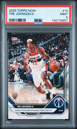 Graded 2025 Topps Now Tre Johnson III #14 Rookie RC Basketball Card PSA 9 Mint