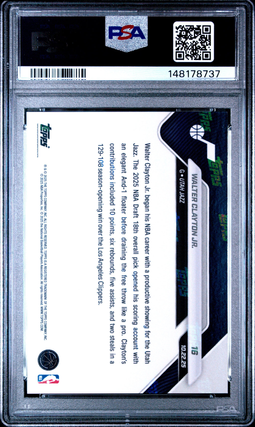 Graded 2025 Topps Now Walter Clayton Jr. #16 Rookie RC Basketball Card PSA 8 Near Mint