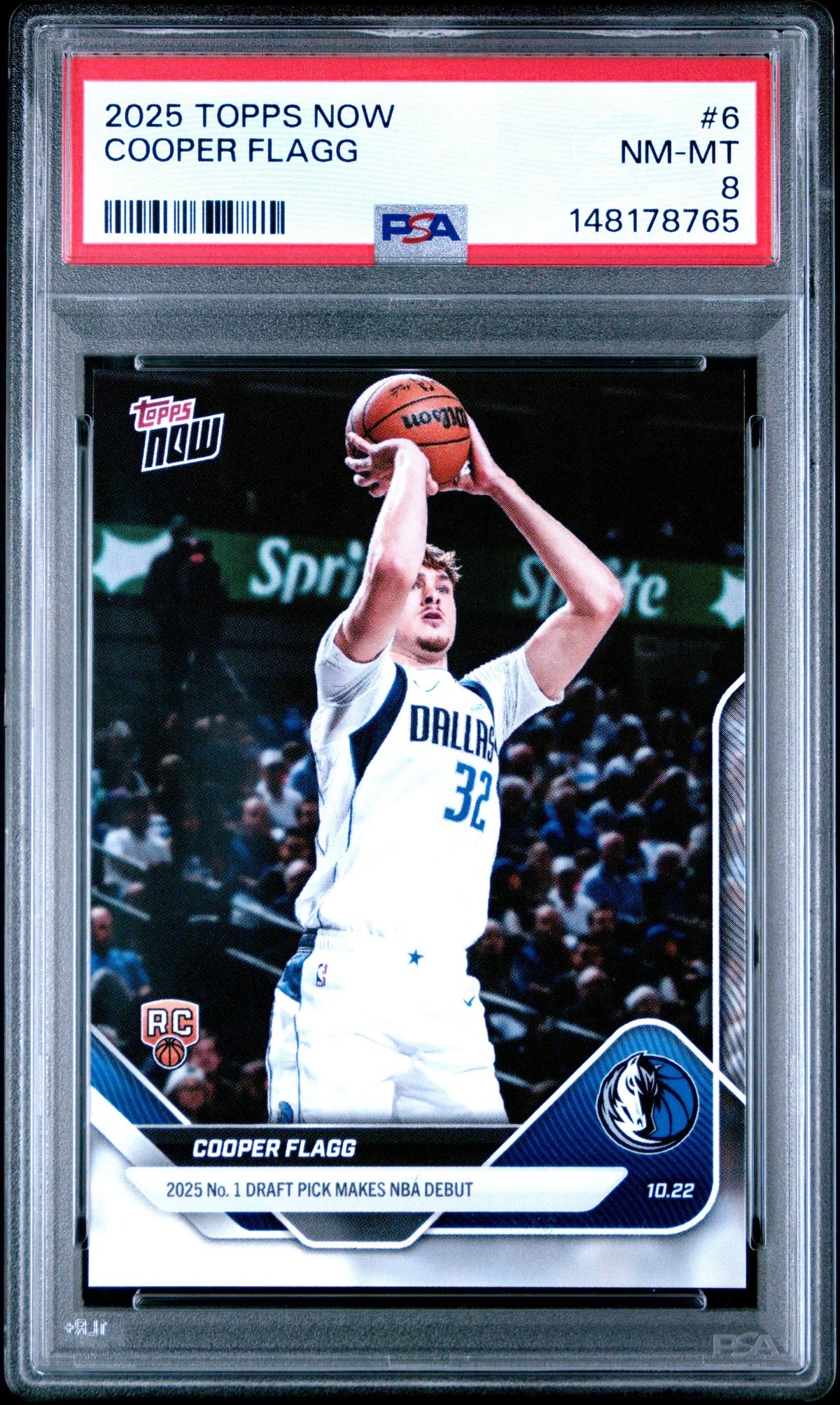 Graded 2025 Topps Now Cooper Flagg #6 Rookie RC Basketball Card PSA 8 Near Mint