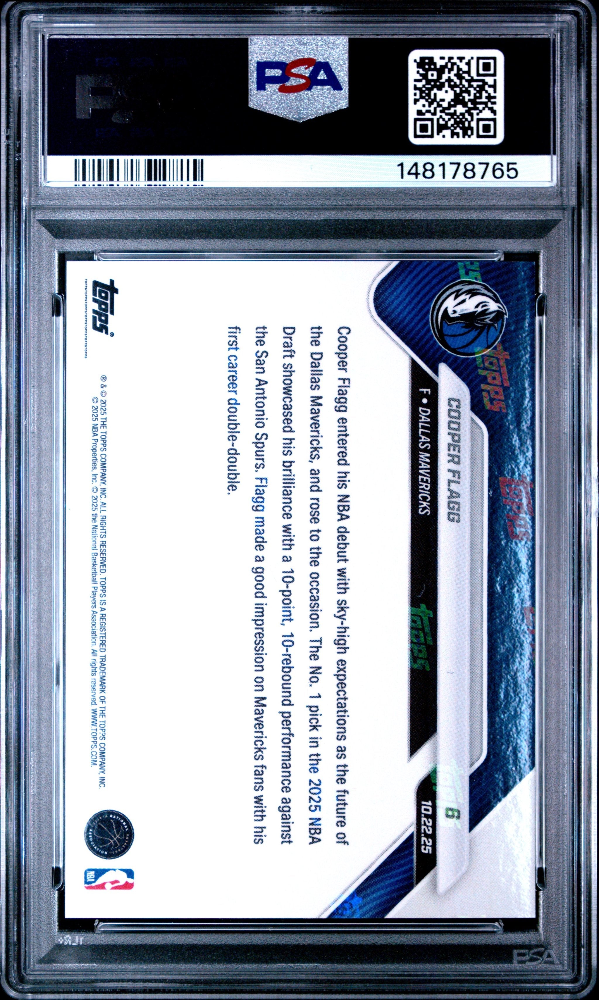 Graded 2025 Topps Now Cooper Flagg #6 Rookie RC Basketball Card PSA 8 Near Mint