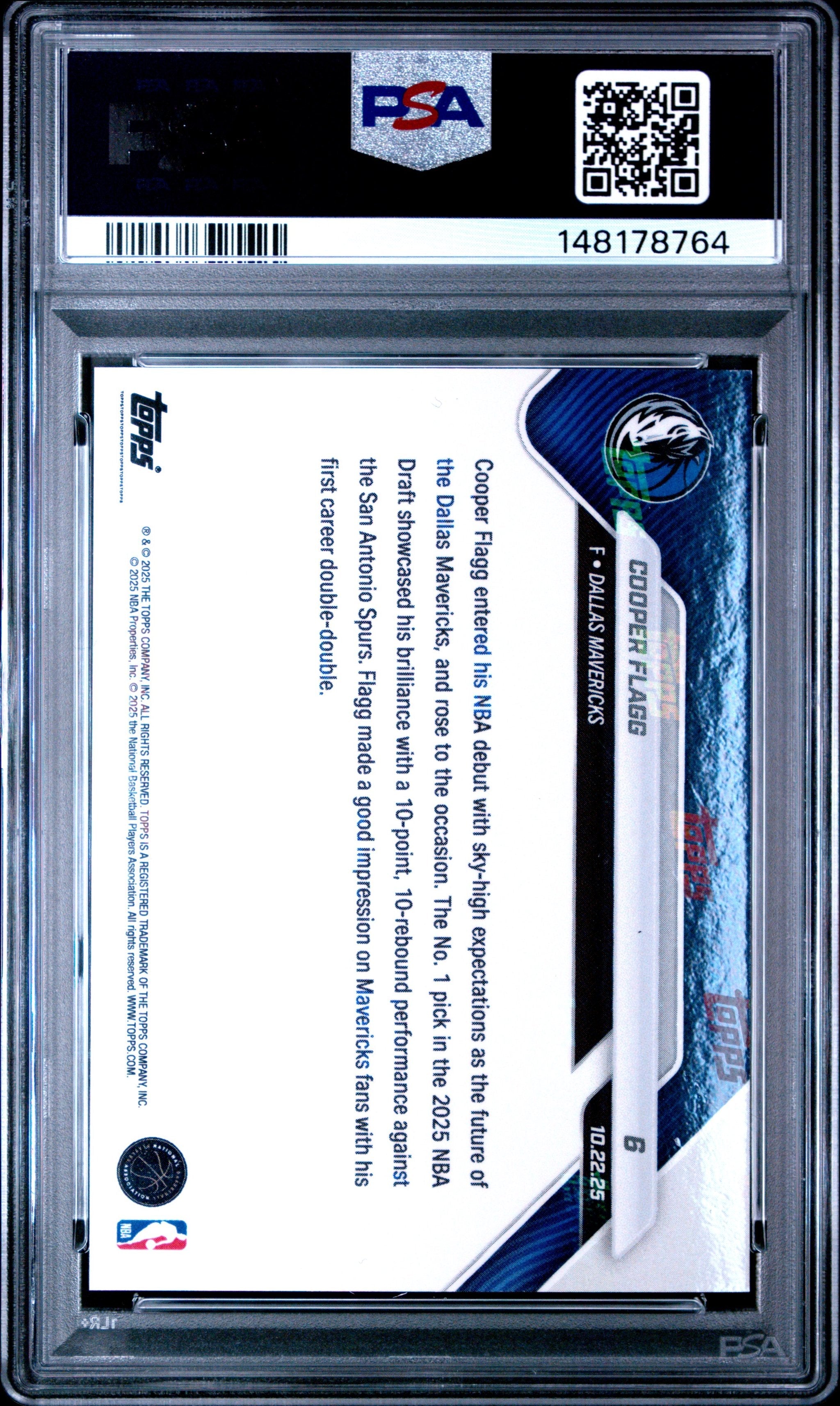Graded 2025 Topps Now Cooper Flagg #6 Rookie RC Basketball Card PSA 9 Mint