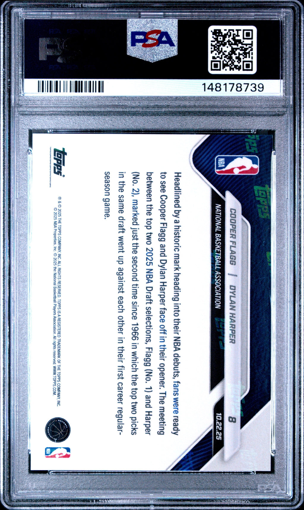 Graded 2025 Topps Now Cooper Flagg/Dylan Harper #8 Rookie RC Basketball Card PSA 10 Gem Mint