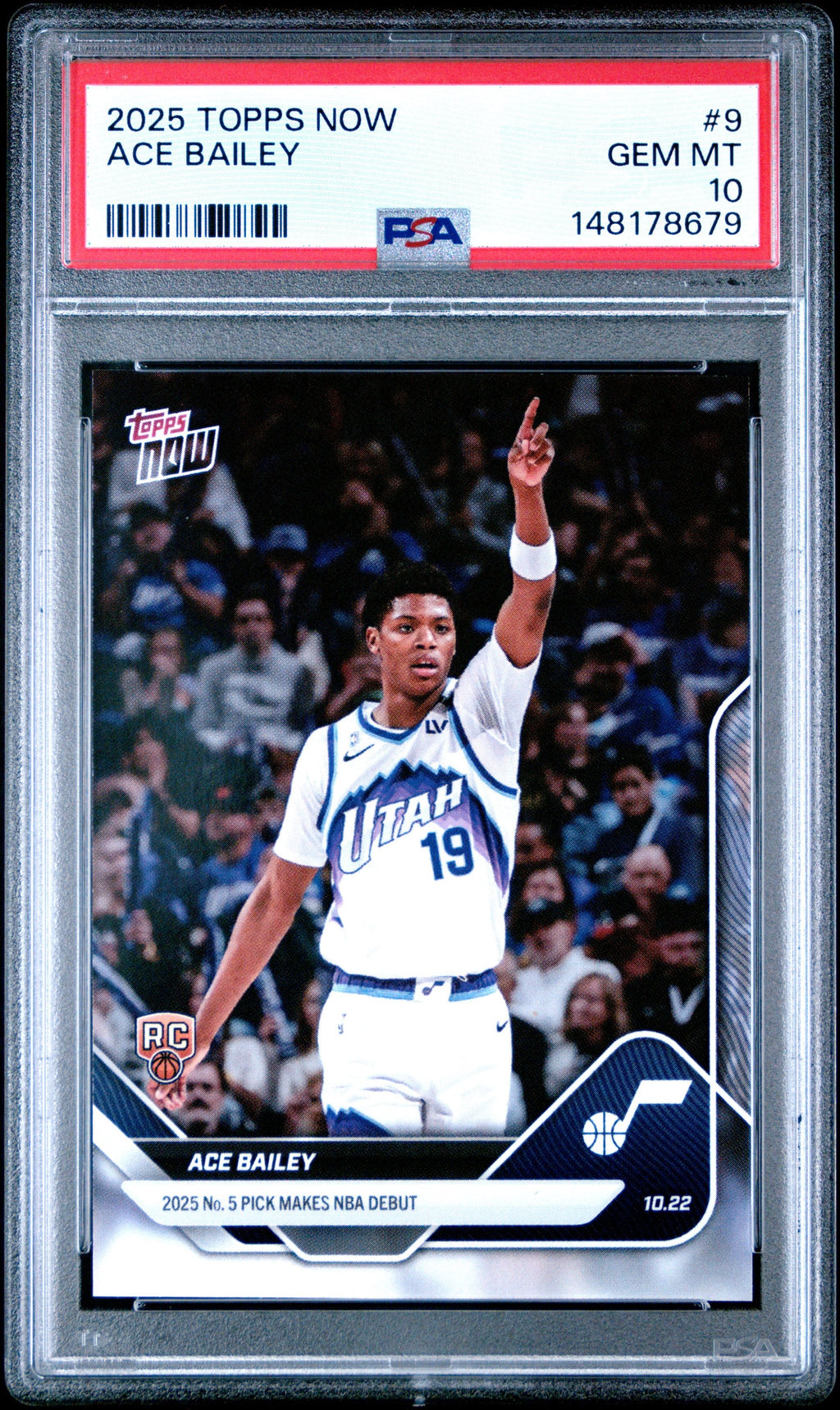 Graded 2025 Topps Now Ace Bailey #9 Rookie RC Basketball Card PSA 10 Gem Mint