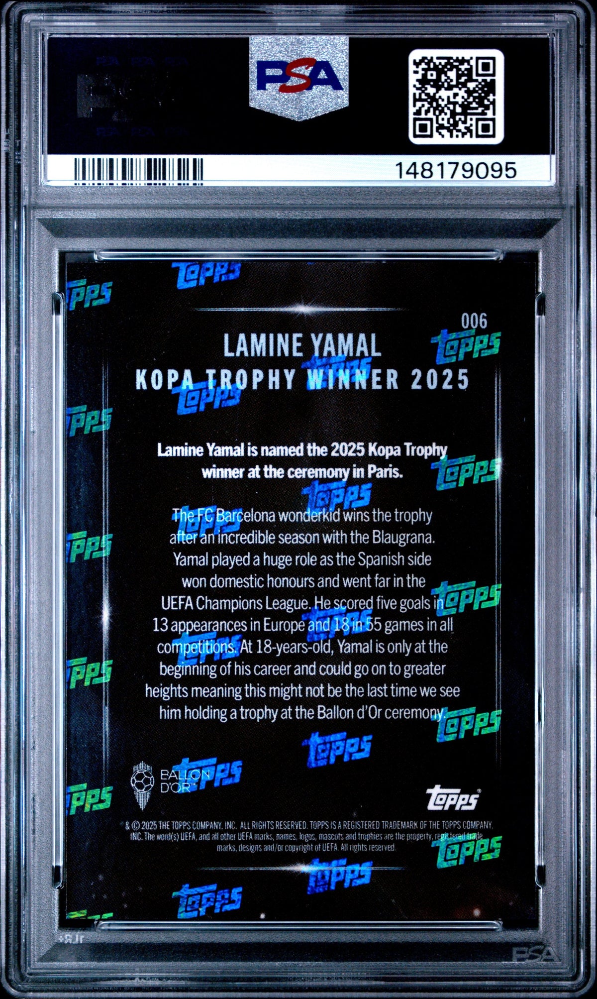 Graded 2025 Topps Now Ballon d'Or Lamine Yamal #6 Soccer Card PSA 9 Mint