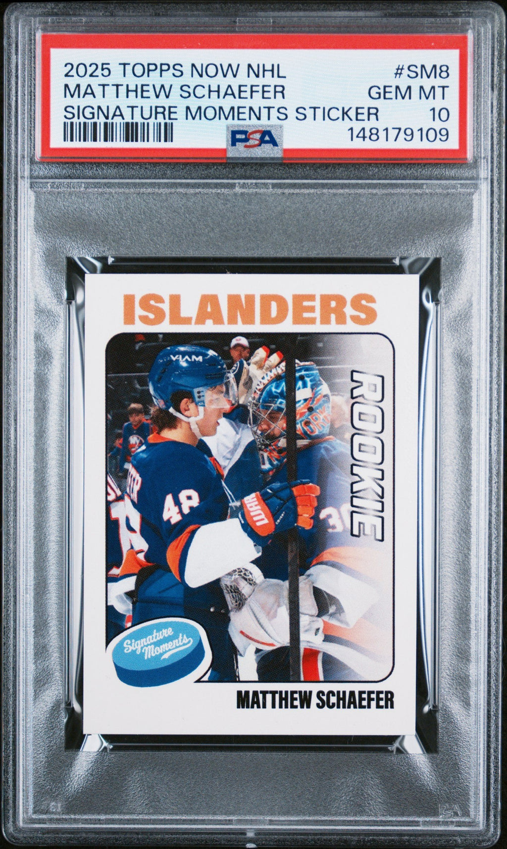 Graded 2025 Topps Now Matthew Schaefer #SM8 Signature Moments Rookie RC Hockey Card PSA 10 Gem Mint