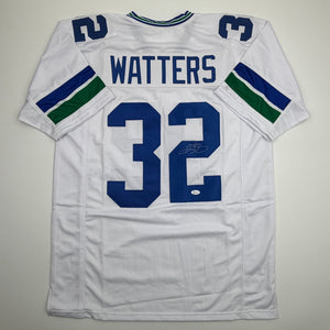 Autographed/Signed Ricky Watters Seattle White Football Jersey Beckett BAS COA