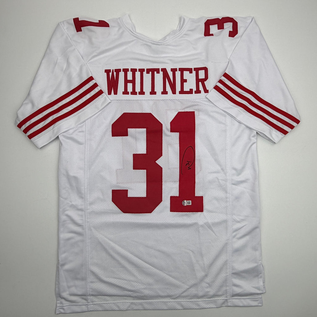 Autographed/Signed Donte Whitner San Francisco White Football Jersey Beckett BAS COA