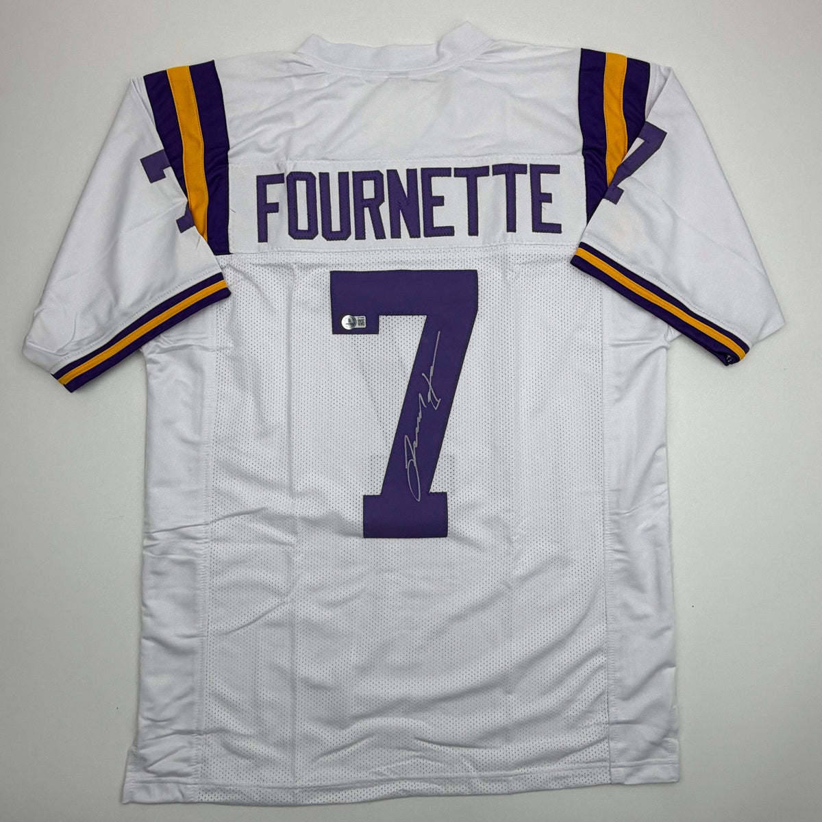 Autographed/Signed Leonard Fournette LSU White College Football Jersey Beckett BAS COA
