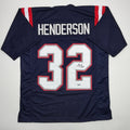 Autographed/Signed TreVeyon Henderson New England Blue Football Jersey Beckett BAS COA