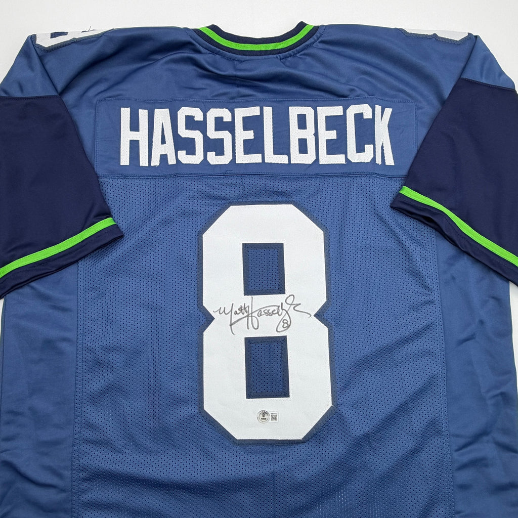 Autographed/Signed Matt Hasselbeck Seattle Blue Football Jersey Beckett BAS COA