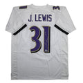 Autographed/Signed Jamal Lewis Baltimore White Football Jersey Beckett BAS COA