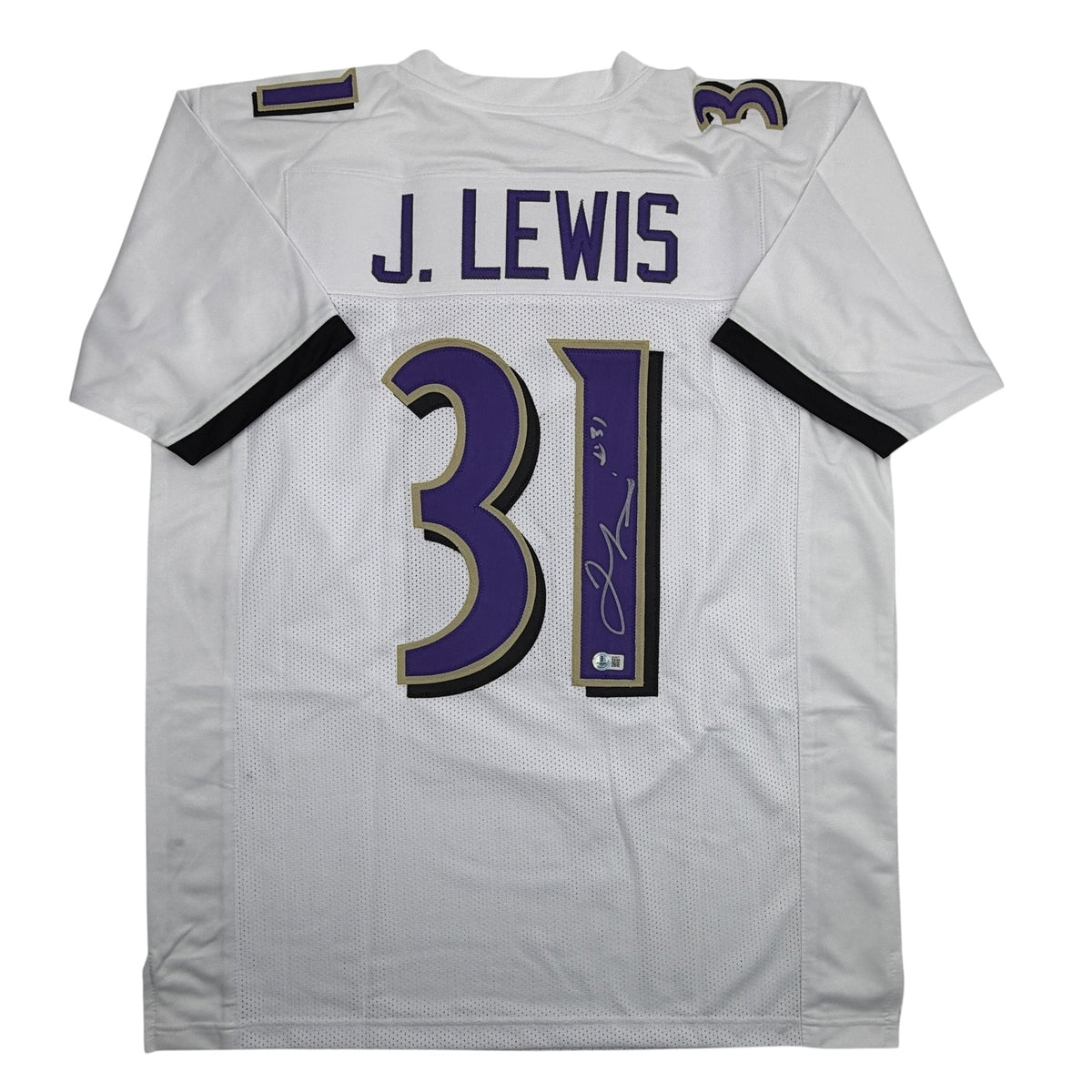 Autographed/Signed Jamal Lewis Baltimore White Football Jersey Beckett BAS COA
