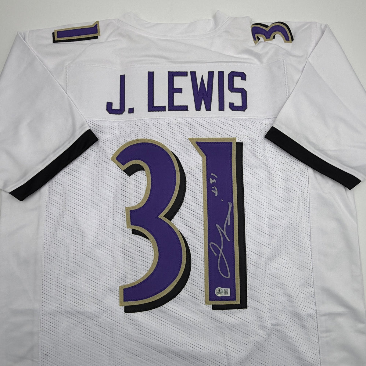 Autographed/Signed Jamal Lewis Baltimore White Football Jersey Beckett BAS COA