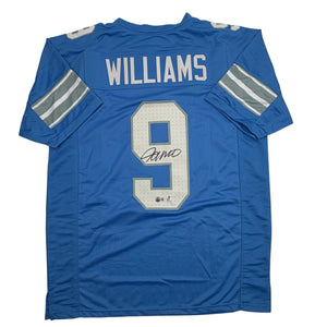 Autographed/Signed Jameson Williams Detroit Blue Football Jersey Beckett BAS COA