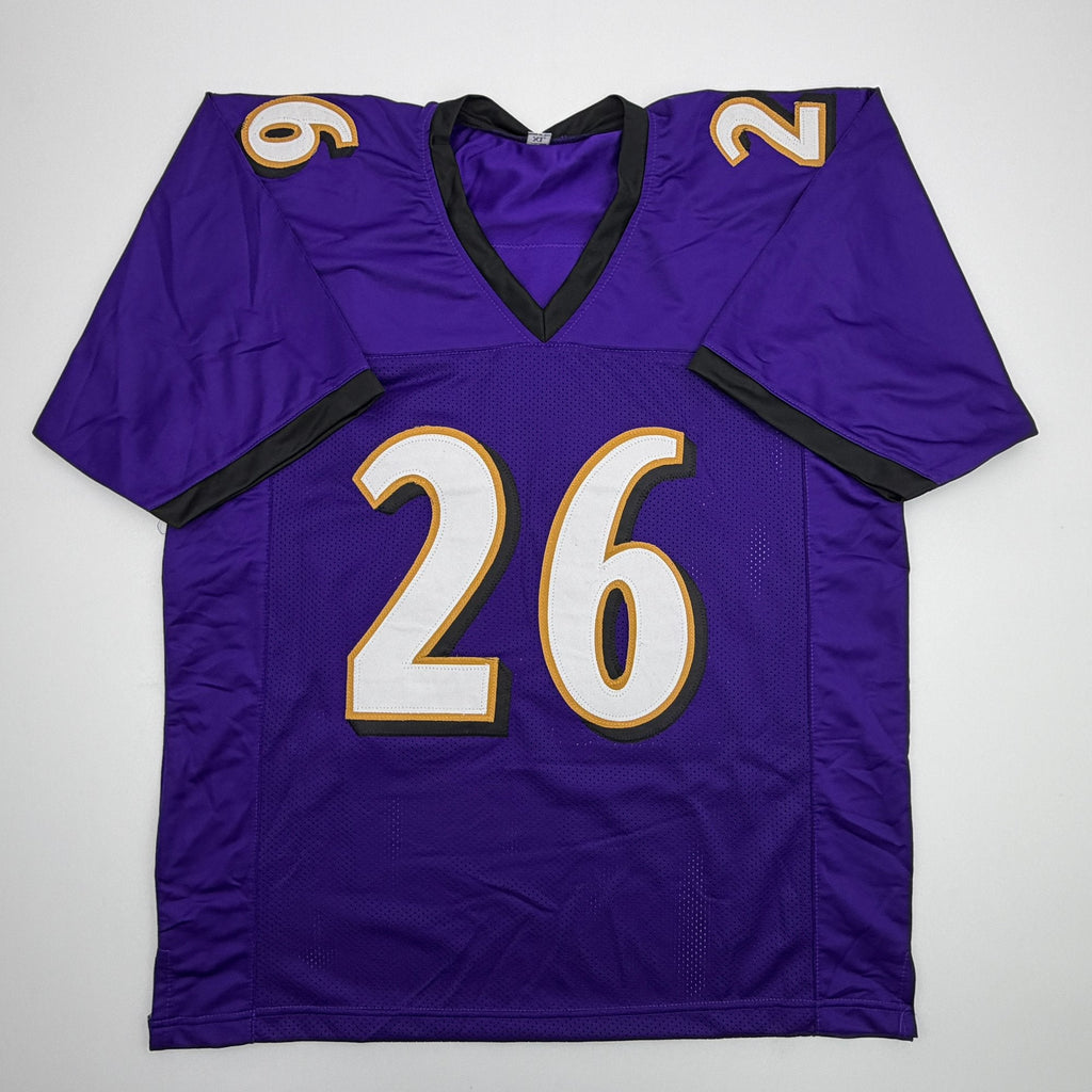 Autographed/Signed Rod Woodson SB XXXV Champs Baltimore Purple Football Jersey Beckett BAS COA