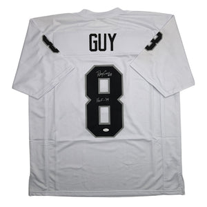 Autographed/Signed Ray Guy HOF 14 Oakland Las Vegas White Football Jersey JSA COA