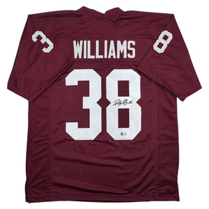 Autographed/Signed Roy Williams Oklahoma Maroon College Football Jersey Beckett BAS COA