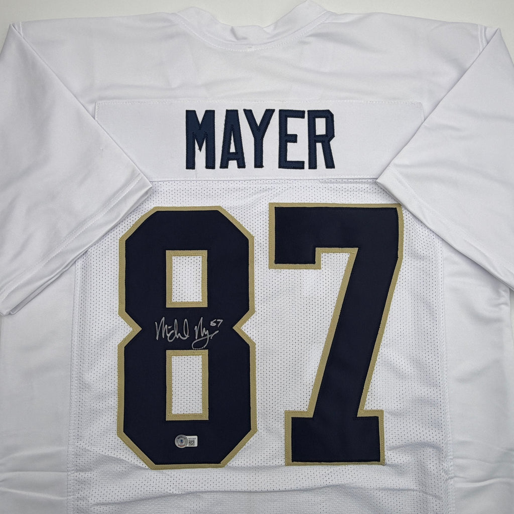 Autographed/Signed Michael Mayer Notre Dame White College Football Jersey Beckett BAS COA