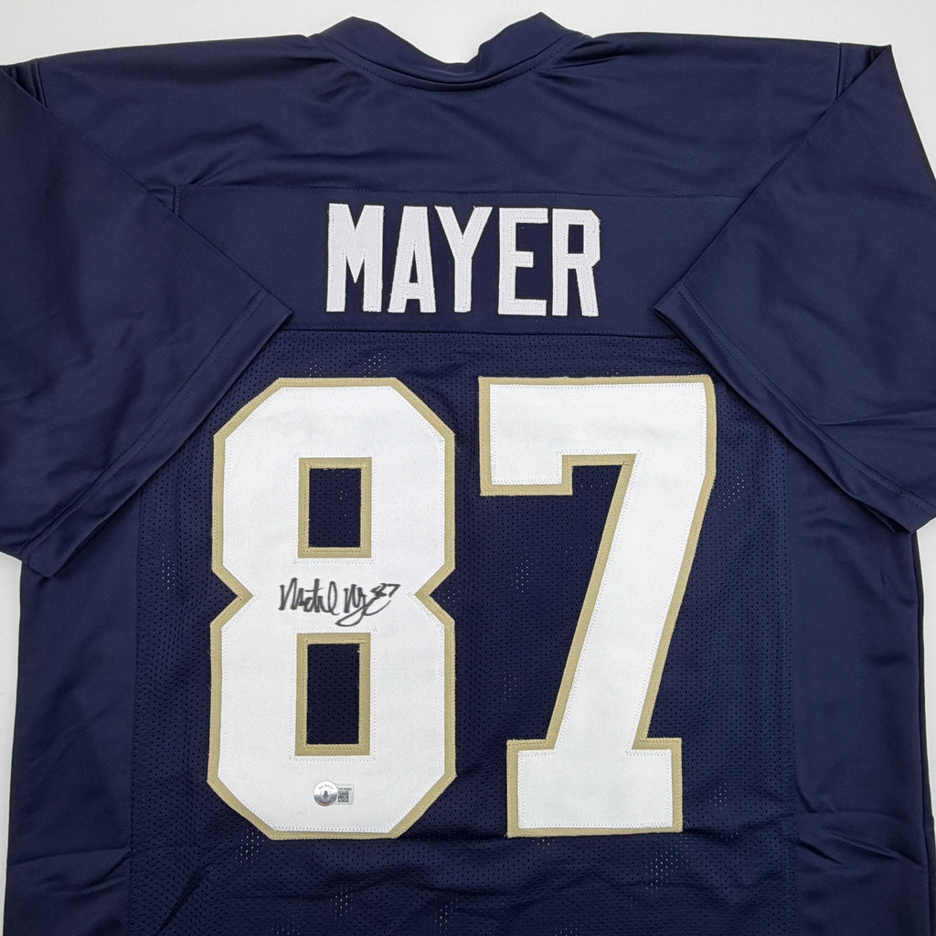 Autographed/Signed Michael Mayer Notre Dame Blue College Football Jersey Beckett BAS COA