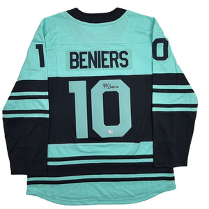 Autographed/Signed Matty Beniers Seattle Kraken Blue Authentic Hockey Jersey Fanatics COA