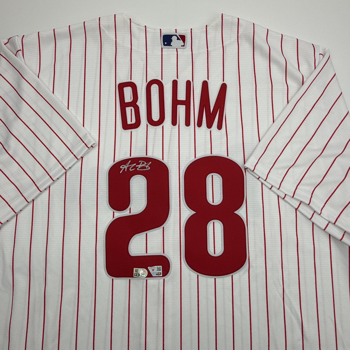Autographed/Signed Alec Bohm Philadelphia Phillies Pinstripe Authentic Baseball Jersey Fanatics & MLB COA