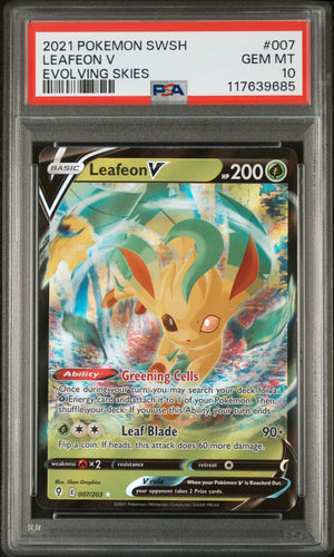 Graded 2021 Pokemon Evolving Skies Leafeon V #007 Trading Card Game PSA 10 Gem Mint