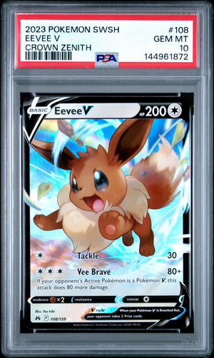 Graded 2023 Pokemon SWSH Eevee #108 V Crown Zenith Trading Card Game PSA 10 Gem Mint