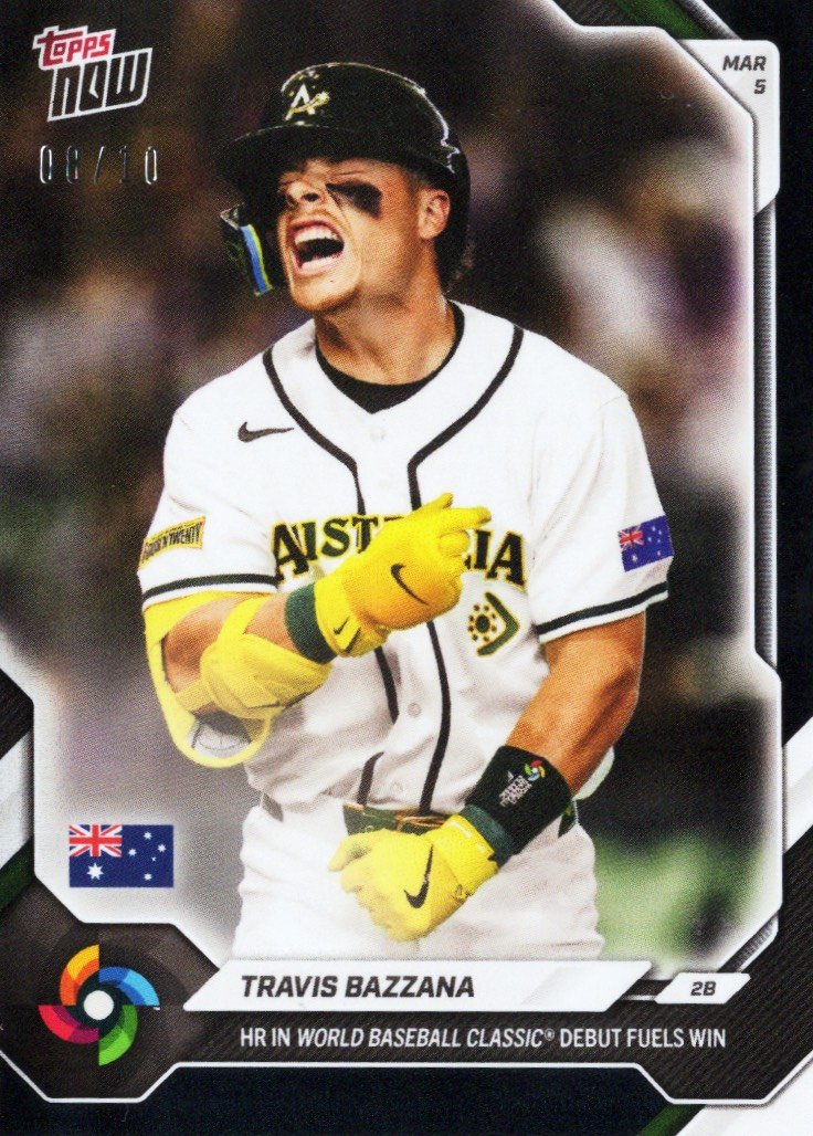 2026 Topps Now World Baseball Classic Travis Bazzana #WB1 Black Foil /10 Home Run in World Baseball Classic Debut Fuels Win Team Australia Rookie RC Baseball Card