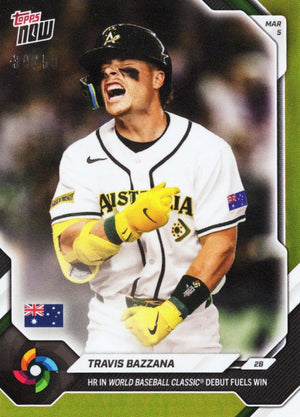 2026 Topps Now World Baseball Classic Travis Bazzana #WB1 Gold Foil /50 Home Run in World Baseball Classic Debut Fuels Win Team Australia Rookie RC Baseball Card