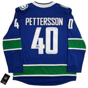 Autographed/Signed Elias Pettersson Vancouver Canucks Blue Authentic Hockey Jersey Fanatics COA