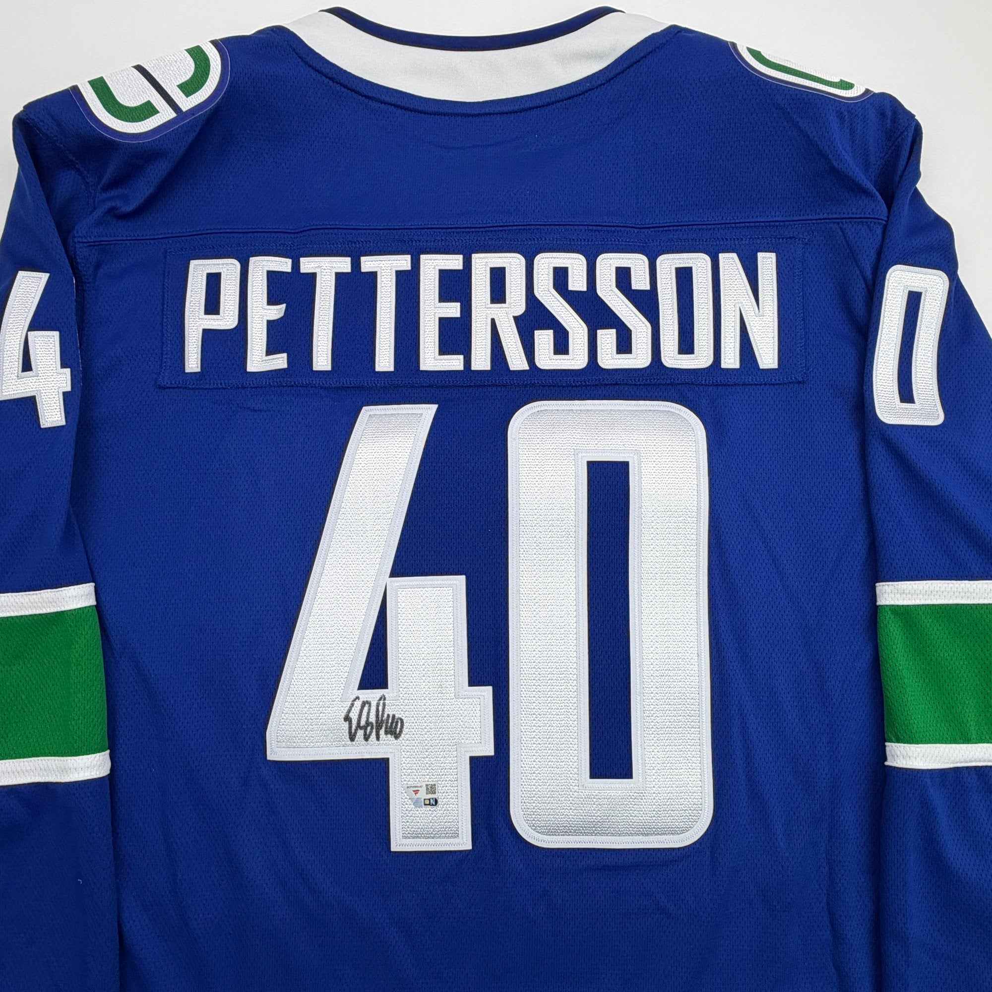 Autographed/Signed Elias Pettersson Vancouver Canucks Blue Authentic Hockey Jersey Fanatics COA