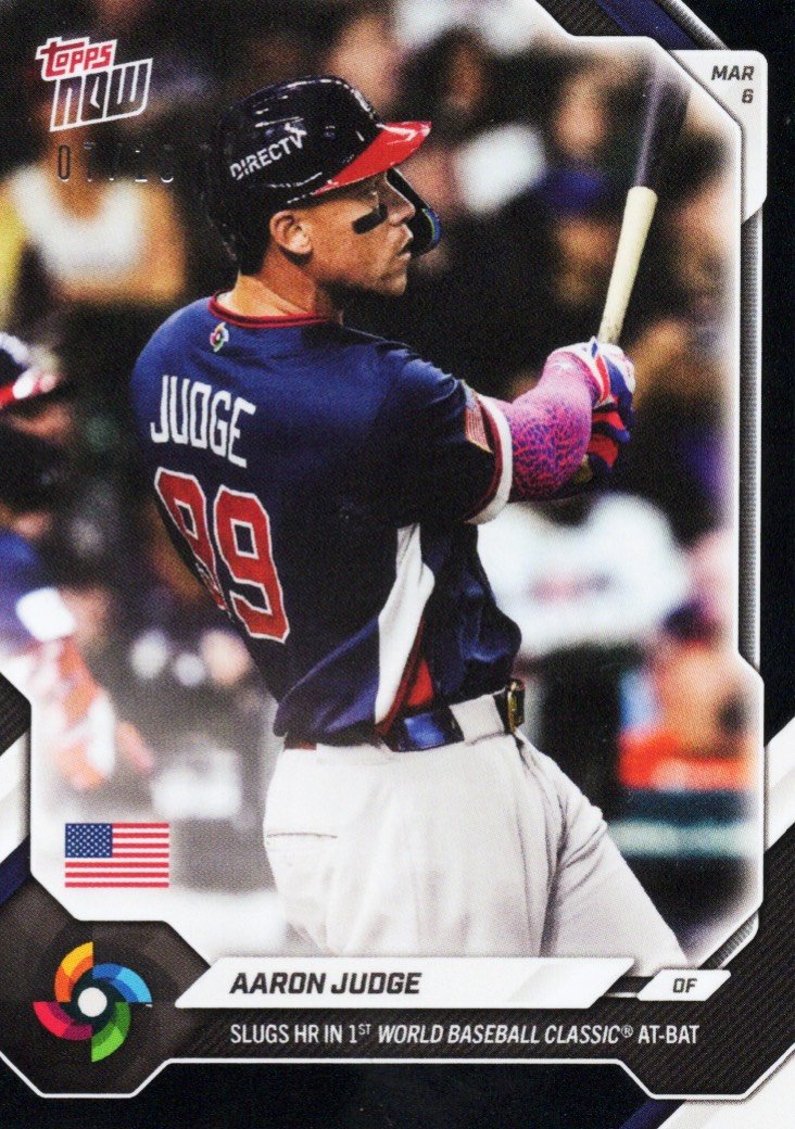 2026 Topps Now World Baseball Classic Aaron Judge #WB8 Black Foil /10 Slugs HR in 1st World Baseball Classic At-Bat Team USA Baseball Card
