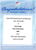 2026 Topps Now World Baseball Classic Aaron Judge #WB8 Game Used Base Relic Red Redemption /5 Slugs HR in 1st World Baseball Classic At-Bat Team USA Baseball Card