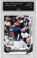 Graded 2026 Topps Now World Baseball Classic Aaron Judge #WB8 Slugs Home Run in 1st World Baseball Classic At Bat Team USA Baseball Card HOFSM 10 Gem Mint