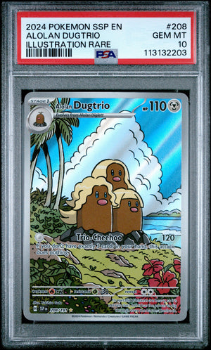 Graded 2024 Pokemon Alolan Dugtrio #208 Surging Sparks Trading Card Game PSA 10 Gem Mint