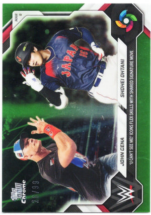 2026 Topps Now World Baseball Classic John Cena/Shohei Ohtani #WBCO Green Chrome /99 "U Cant See Me!" Icons Flex Skills with Shared Signature Move Baseball Card