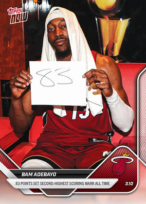 2025 Topps Now Bam Adebayo #201SP 83 Points Sets Second Highest Scoring Mark All Time Miami Heat Basketball Card