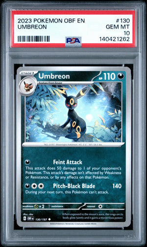 Graded 2023 Pokemon OBF Umbreon #130 Obsidian Flames Trading Card Game PSA 10 Gem Mint