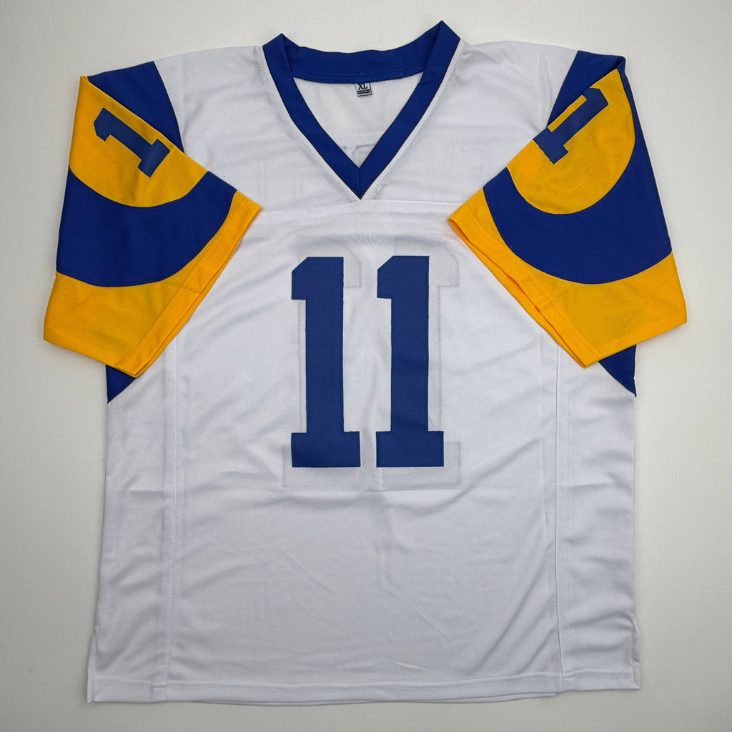 Autographed/Signed Jim Everett Los Angeles LA White Football Jersey JSA COA
