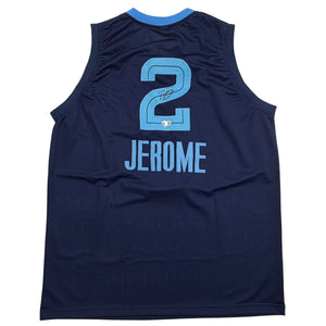 Autographed/Signed Ty Jerome Memphis Navy Blue Basketball Jersey Beckett BAS COA