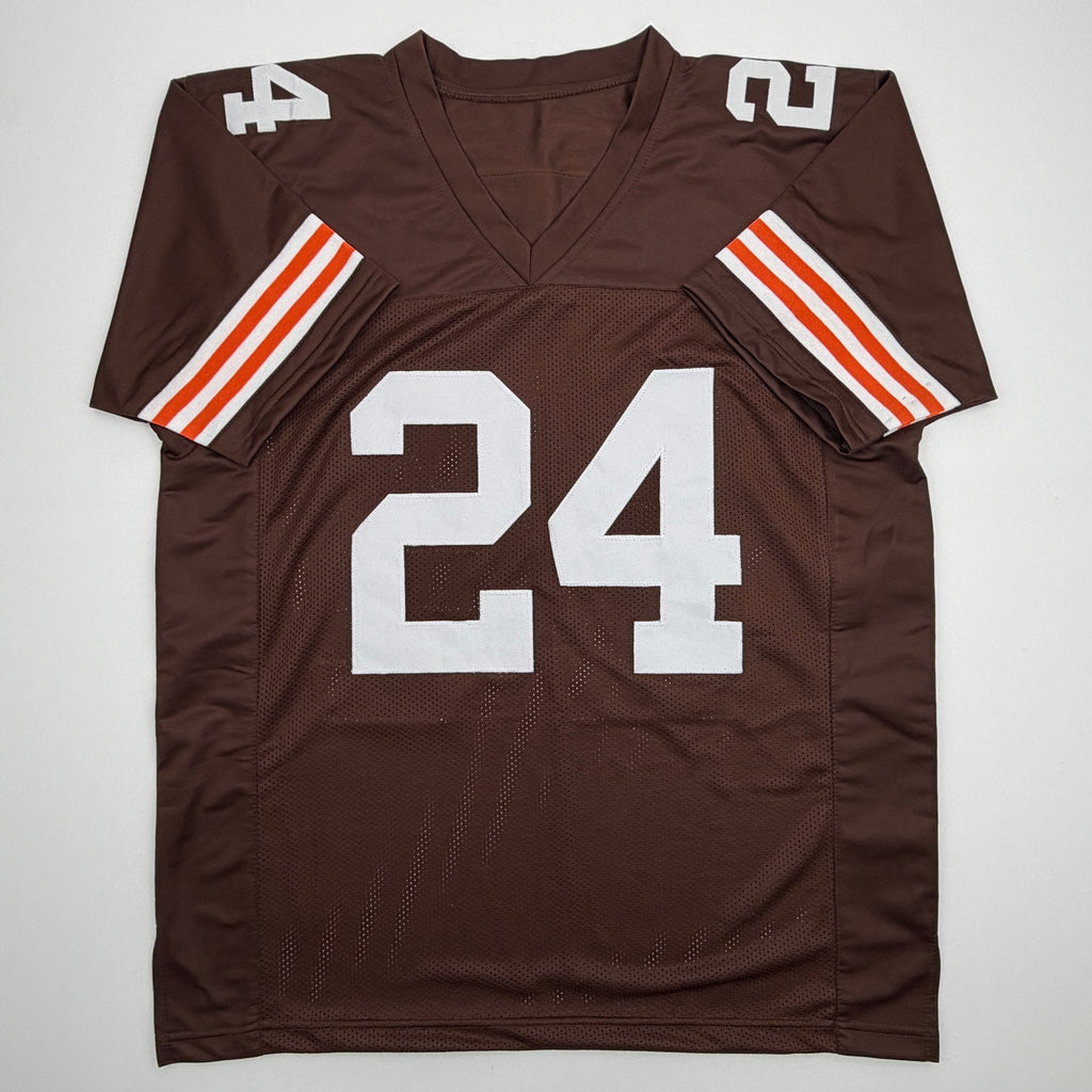 Autographed/Signed Nick Chubb Cleveland Brown Football Jersey Beckett BAS COA