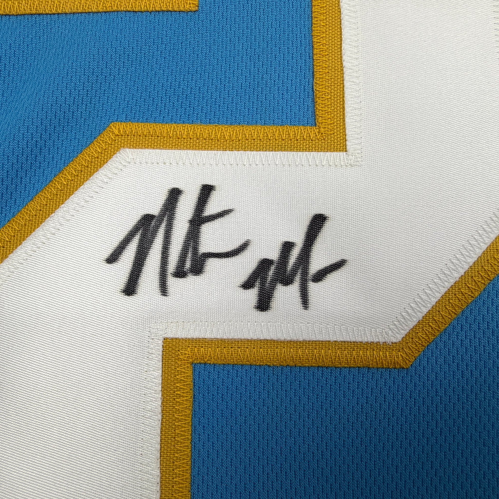 Autographed/Signed Natrone Means Los Angeles San Diego Powder Blue Football Jersey Beckett BAS COA