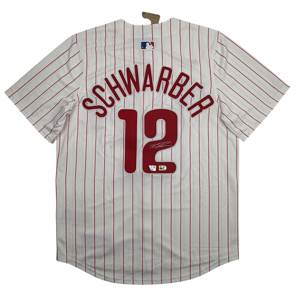 Autographed/Signed Kyle Schwarber Philadelphia Phillies Pinstripe Authentic Baseball Jersey Fanatics & MLB COA
