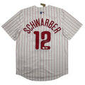 Autographed/Signed Kyle Schwarber Philadelphia Phillies Pinstripe Authentic Baseball Jersey Fanatics & MLB COA