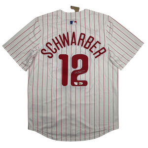 Autographed/Signed Kyle Schwarber Philadelphia Phillies Pinstripe Authentic Baseball Jersey Fanatics & MLB COA